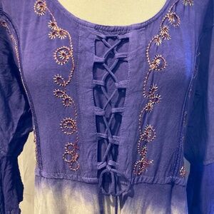 Tie Dye Ombre Embroidered Dress with Fairy Wing Sleeves